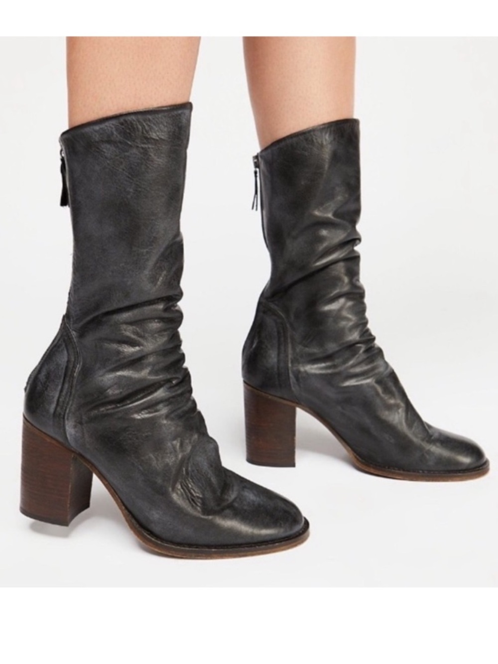 Free People Elle Slouch Boots Leather EU 39 US 8.5 Black Leather